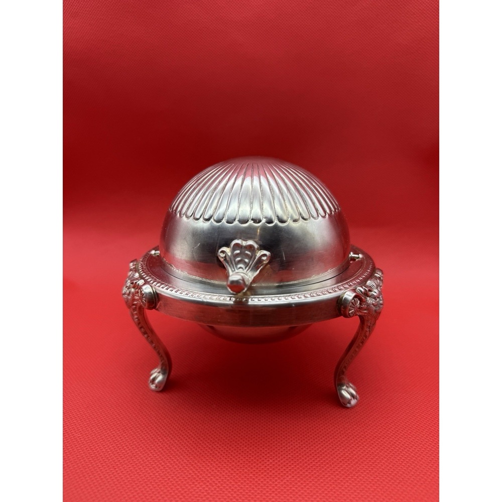 1883 FB Rogers Silver Co 273 Roll Top Caviar Butter Dish Server Lion Head Footed